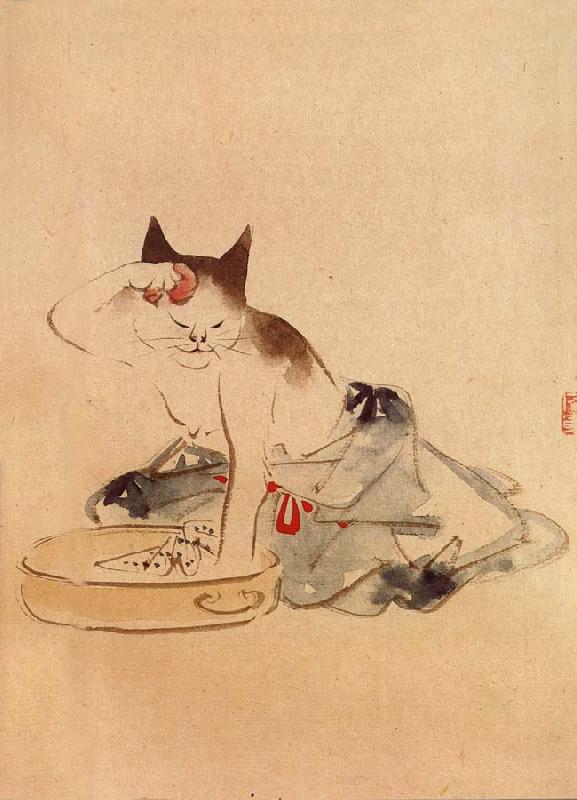 Hiroshige, Ando Cat Bathing Sweden oil painting art